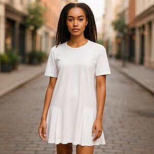 Zara Womens Size M White Pleated Hem Short Sleeve Midi Dress Comfort elegant